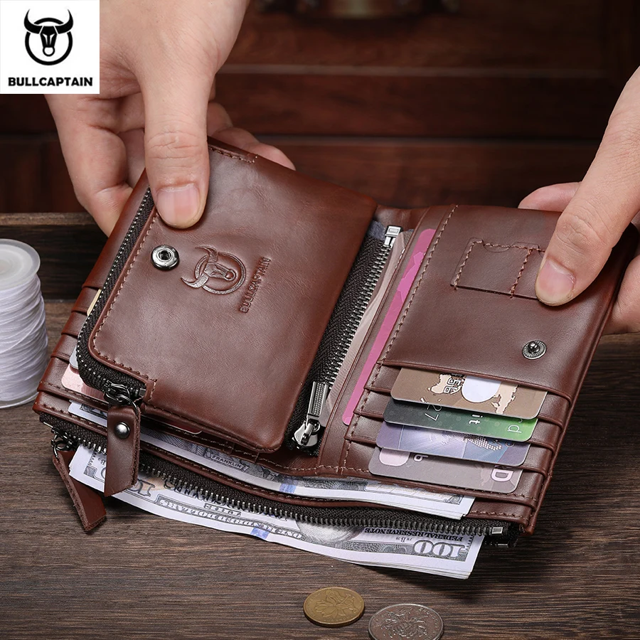 Men's Short Fold Genuine Leather Wallet Casual Multi‑Function Purse Photo Slot Driver License Credit Card Coin Bill Holder