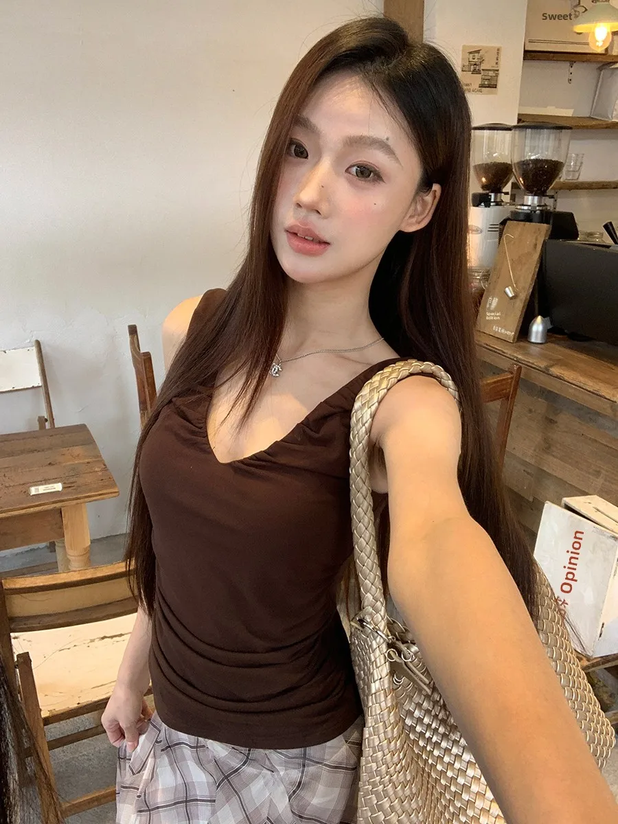 Red Celebri Studio Strap Vest Women's ort Svel Top Outerwear Chic Korean Sle Summer Faion Trendy Girl