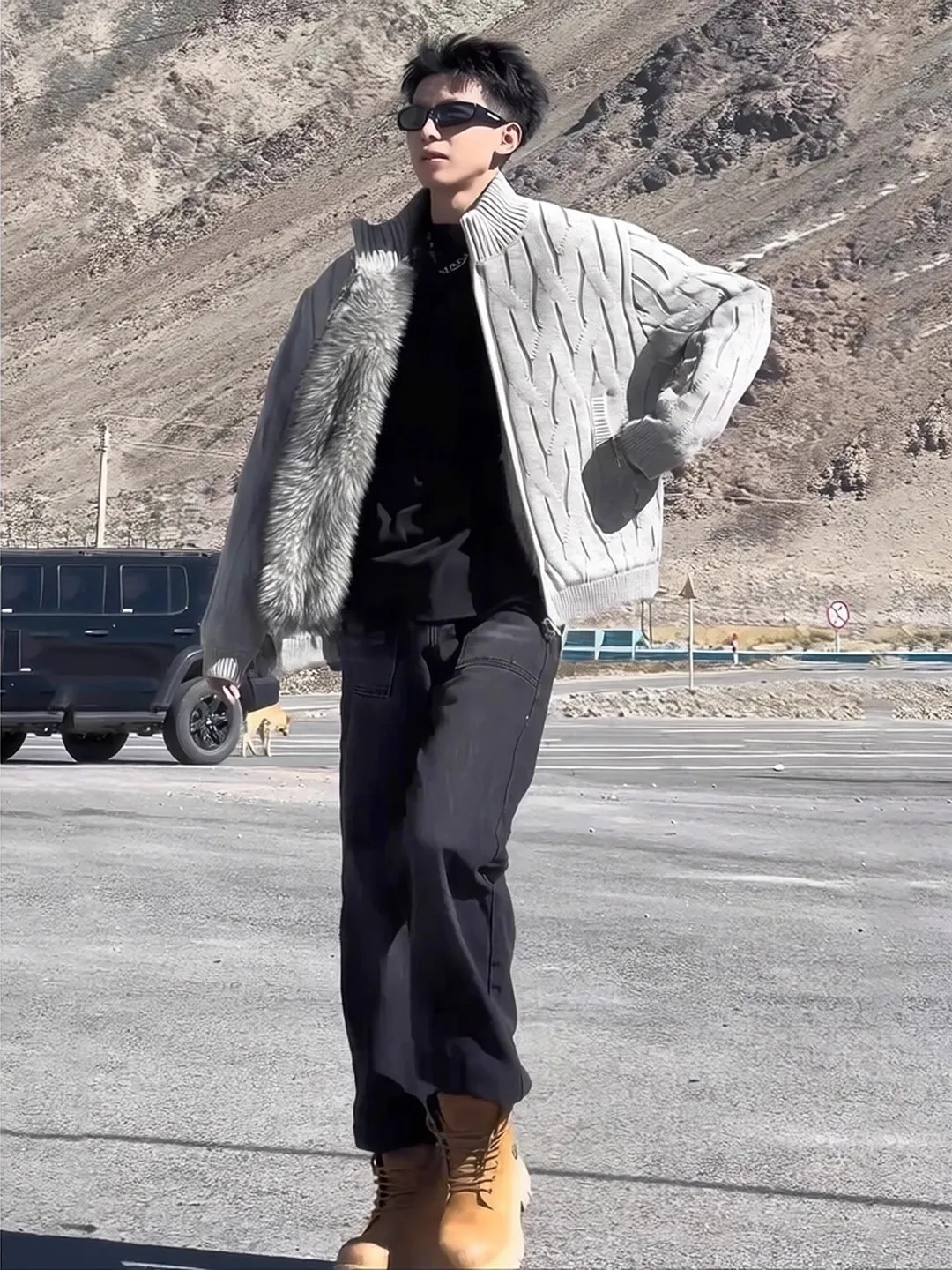 

Men's Fce Lined Thiened Knitted Sweater Stand Collar Zipper Closure Autumn Winter Warm Outerwear for Teens And Young Adults