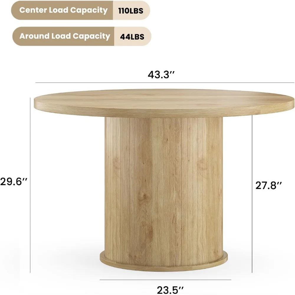 Modern Round Dining Table for 4, Compact Kitchen Table with Wooden Top and Metal Base