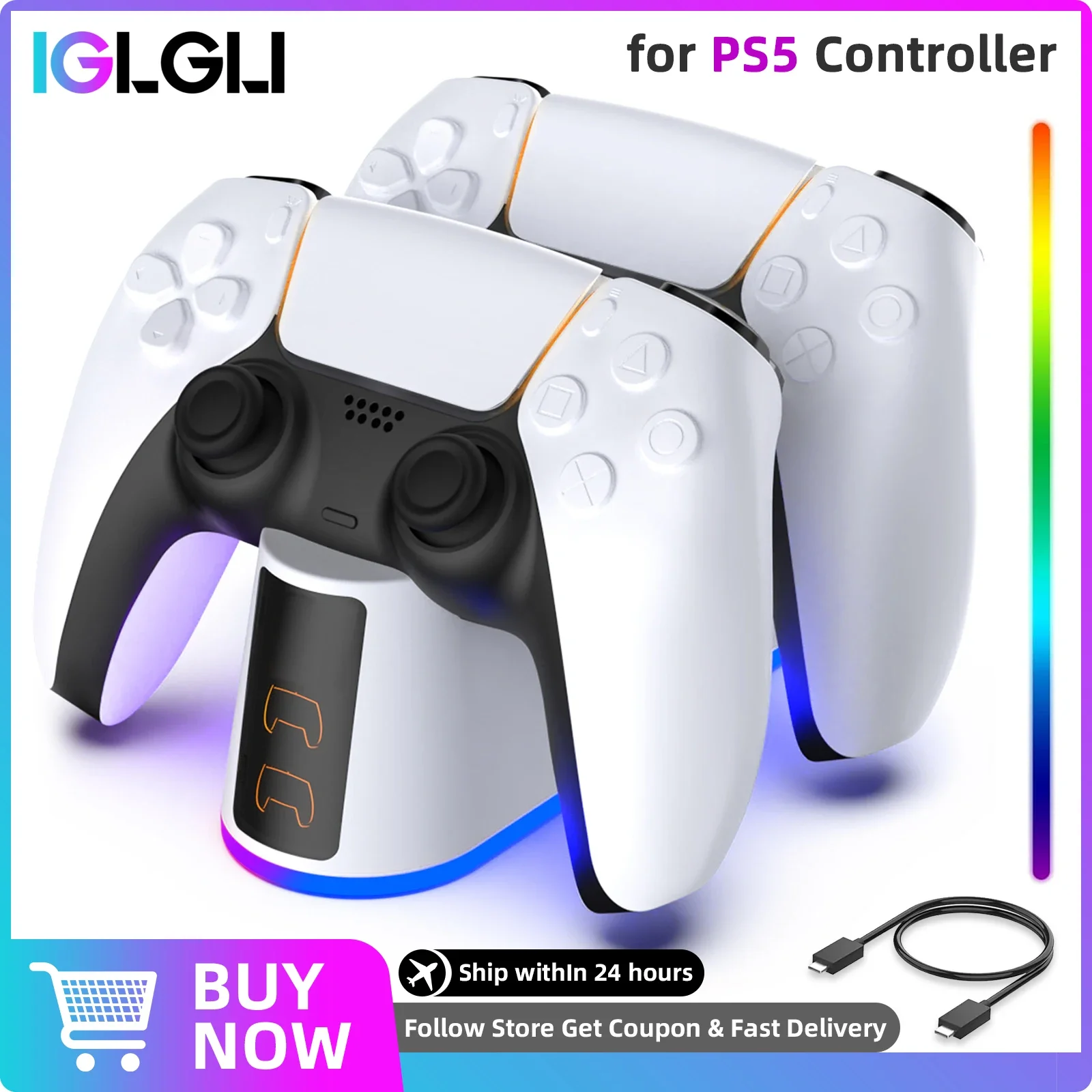 

Charger for PlayStation 5 Controller Dual Charging Dock Charger Stand for PS5 PS 5 Fast Charging with LED Indicators Accessories