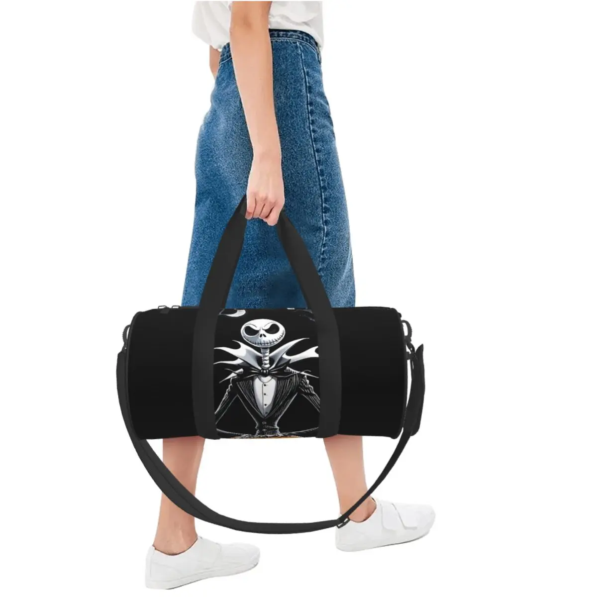 مخصص جاك Skellington حمل حقيبة المرأة سعة كبيرة المعيشة الهيكل العظمي رياضة حقائب السفر الشاطئ