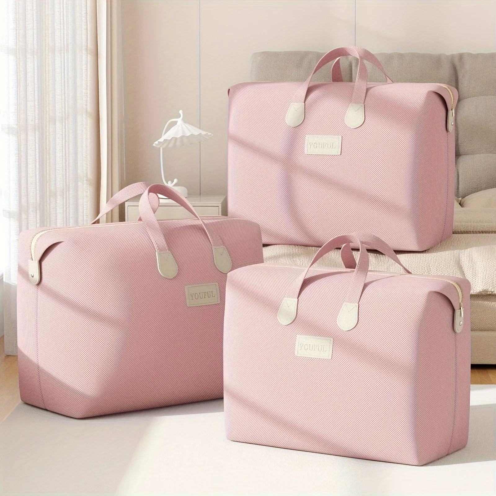 

Soft Pink Duffel Bag: Perfect for Travel, Student Dorms, or Home Storage - Handy and Lightweight