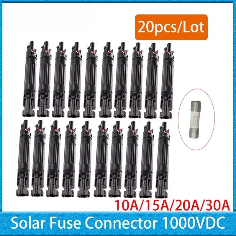 Photovoltaic Connector 10A 15A 20A 30A DC Fuse Fuse 1000V Solar Connector with Inline Fuse for Solar Panel System TUV waterproof