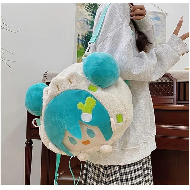 Mochila grande estilo JK con diseño de Hatsune Miku para mujer, ideal para llevar en la espalda, con un bonito adorno de pin en forma de moño, espaciosa, un regalo adorable, bolso de hombro con motivos de anime.