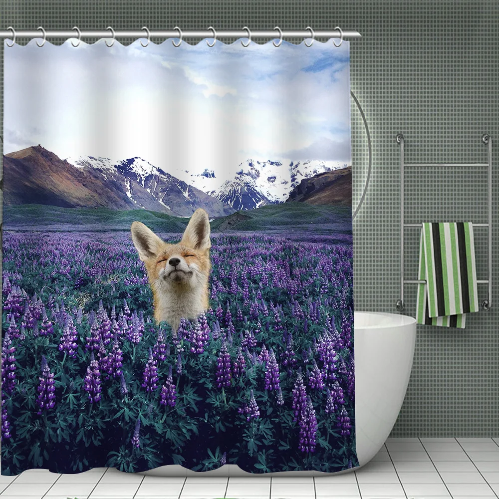 Funny Dog Shower Curtains 3d Lavender Flower Field Landscape Fabric Waterproof Polyester Bathroom Accessor Bath Curtain Cortina