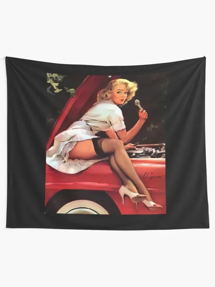 

Gil Elvgren Mechanic Up Girl Essential Tapestry Decor Home Living Room Decoration Bedroom Decorations Tapestry