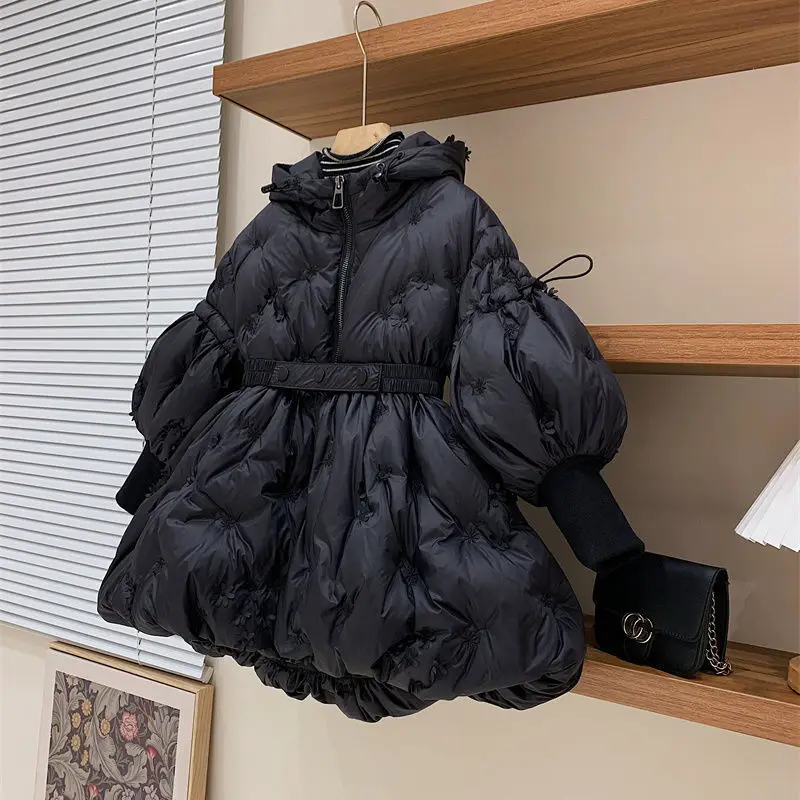 Girls' winter cotton jacket baby foreign style children's personality trendy small fragrant wind flowers waist thickened warm