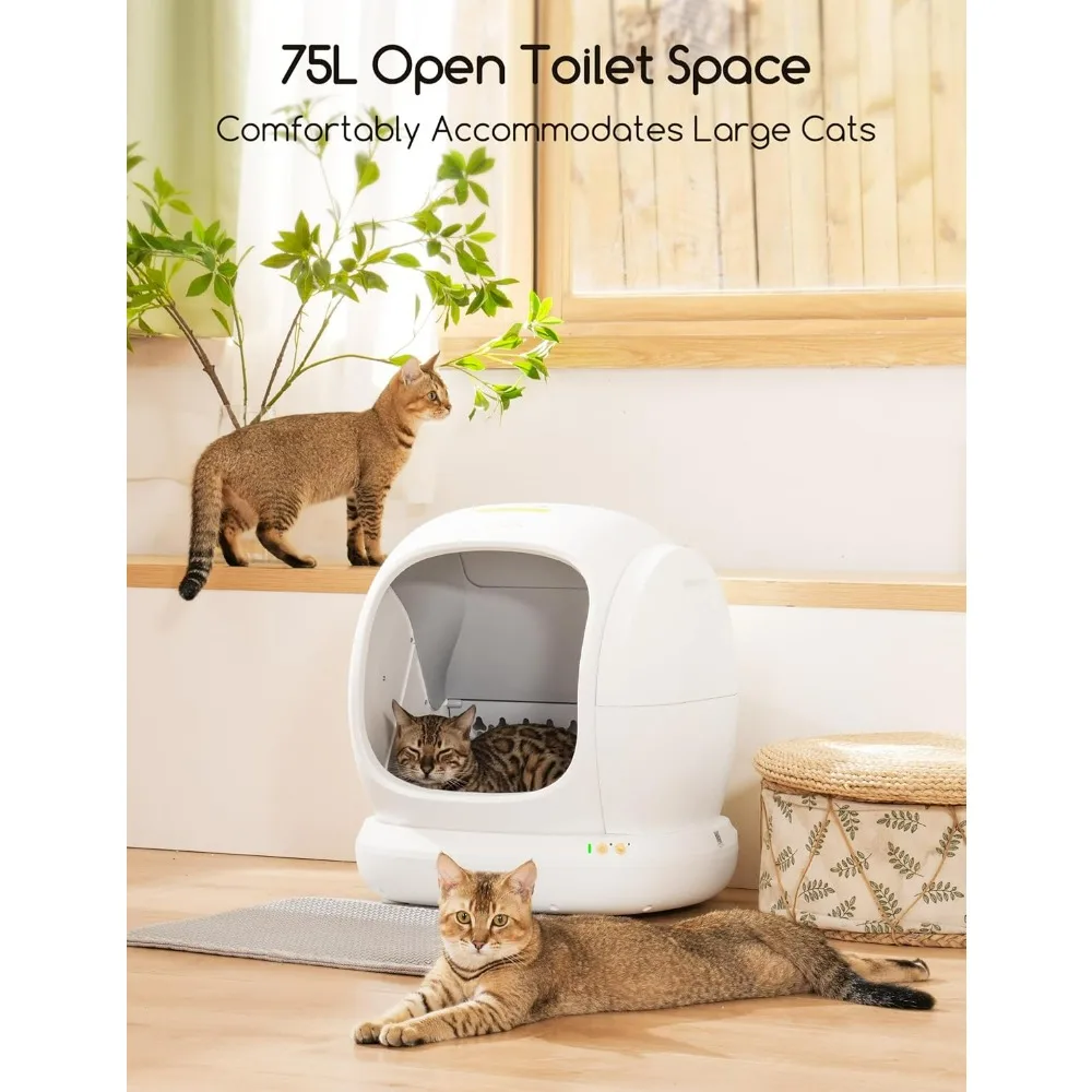 

Self-Cleaning Cat Litter Box,75L Extra Large Open Automatic Cat Litter Box for Multi Cats,Integrated Safety Protection