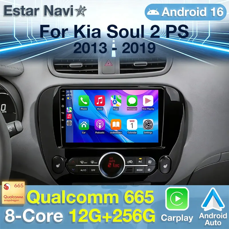 Для Kia Soul 2 PS 2013-2019: Автомагнитола Android 16 с Carplay, GPS, мультимедийным плеером, навигацией, поддержкой камеры 360, беспроводным DSP, QLED, RDS