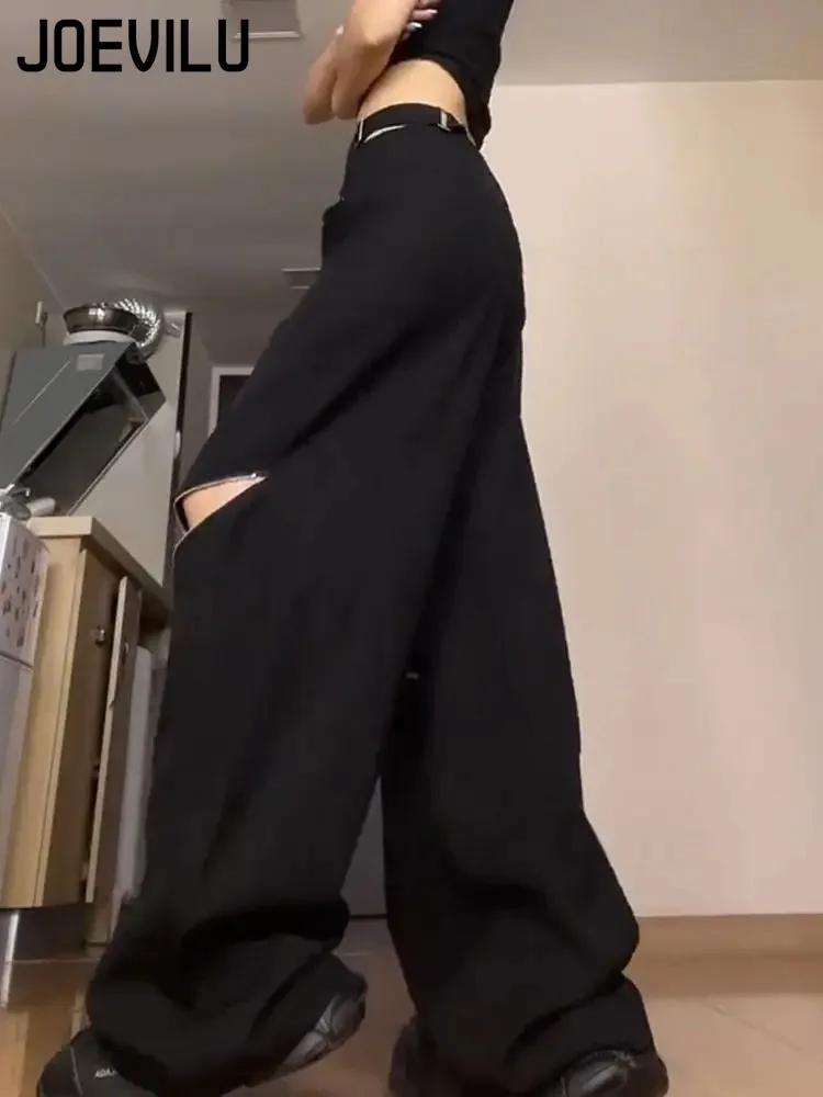 Americano retro high street coringa buraco calças de carga feminina 2025 novo oversized preto y2k calças largas perna calças moletom