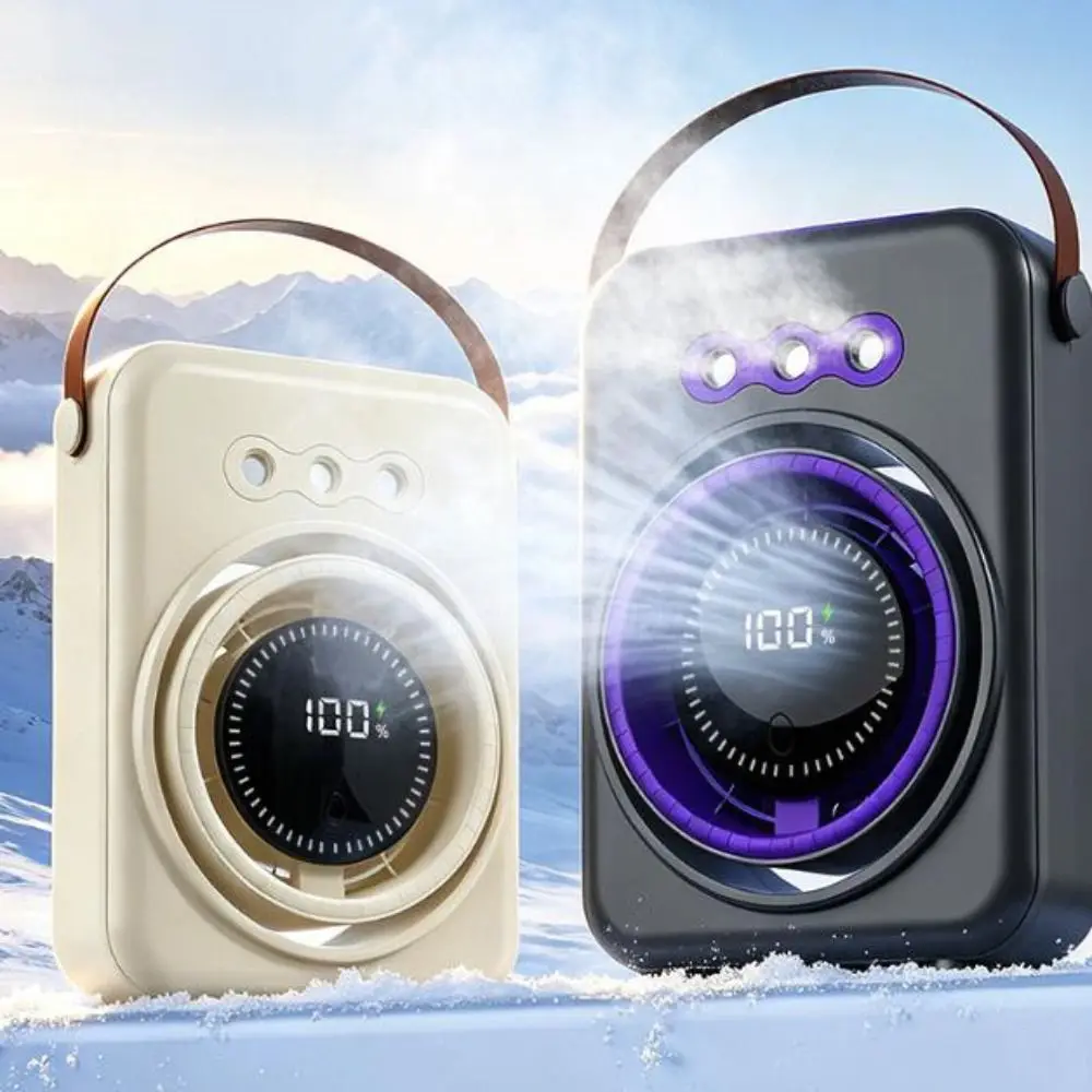 Triple-Hole Desktop Humidifying Fan Digital Display 100-Speed Adjustment Mini Air Cooler Rechargeable with Handle