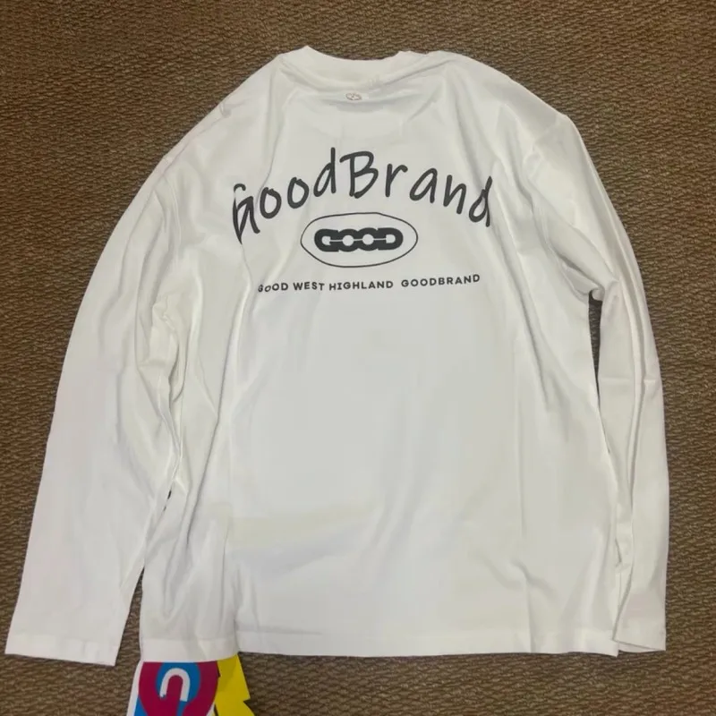Men Women Street Black White GOODBRAND Tshirts Hollow Nail Bead Letter Flowers Glitter Dog Print Dropped Shoulder Long Sleeves