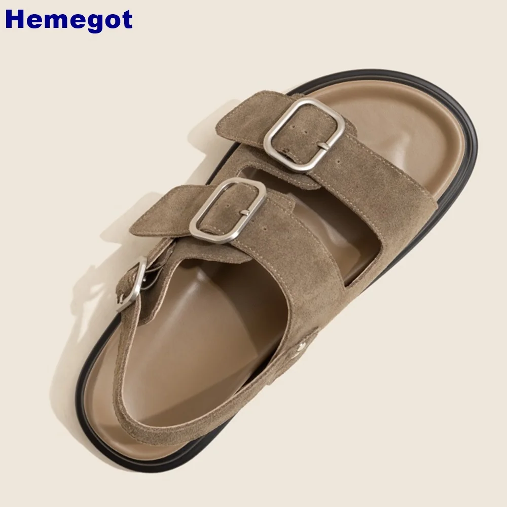 Platform Open Toe Roman Sandals 2024 Summer New Buckle Back Strap Flat Sandals Outdoor Casual Brown Fashion Women's Sandals