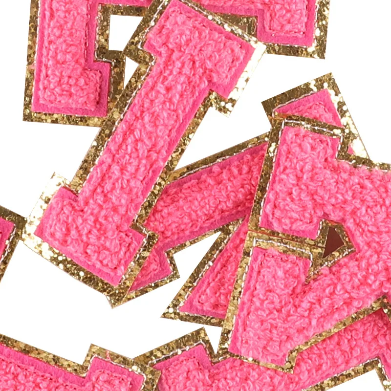 1pcs 5.5CM Rose Red Chenille Letters Patches Iron on For Clothing Towel Embroidered Felt Alphabet Glitter Sequin Letter DIY Name