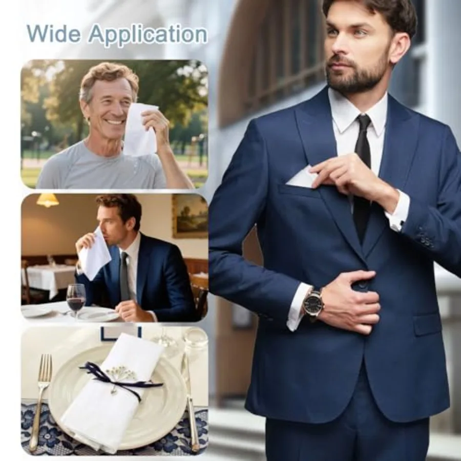 12 Pcs Handkerchiefs for Men 100 Soft Cotton White Men's Handkerchiefs Large Classic Hankies for Men Perfect for Formal Events