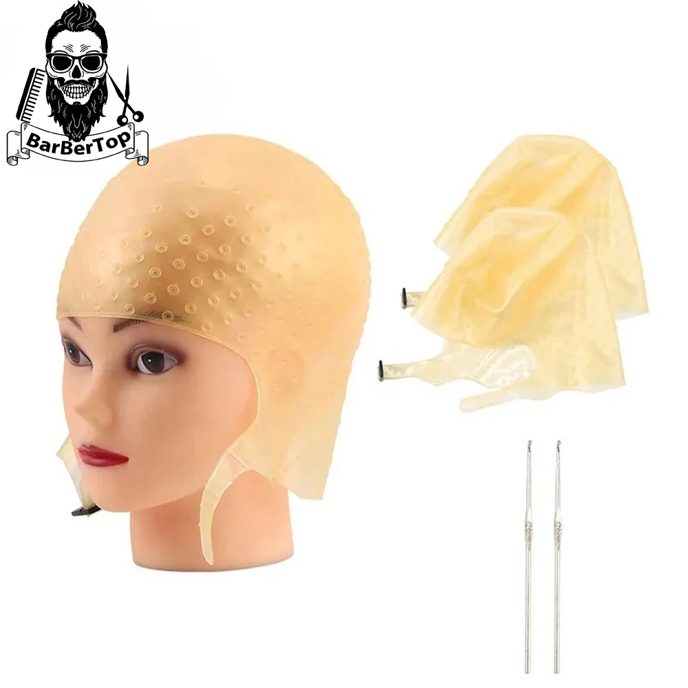 

Salon Hairdressing Hair Dyeing Caps With Metal Hooks Professional Barber Silicone Hair Dye Cap Barbershop Styling Tools Supply