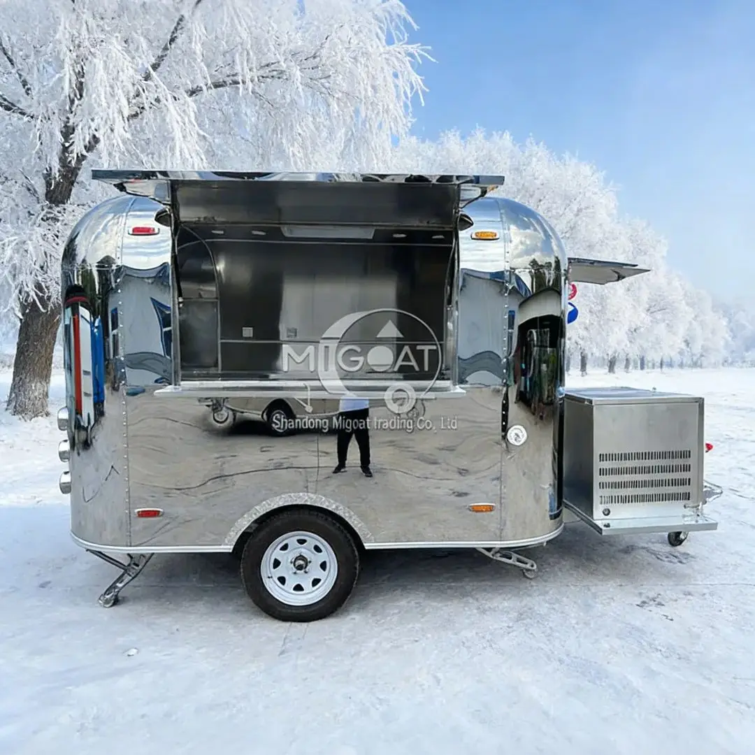 

Мобильный прицеп для еды из нержавеющей стали, кухонная тележка для уличного грузовика для еды, бизнес со встроенным холодильником и раковиной