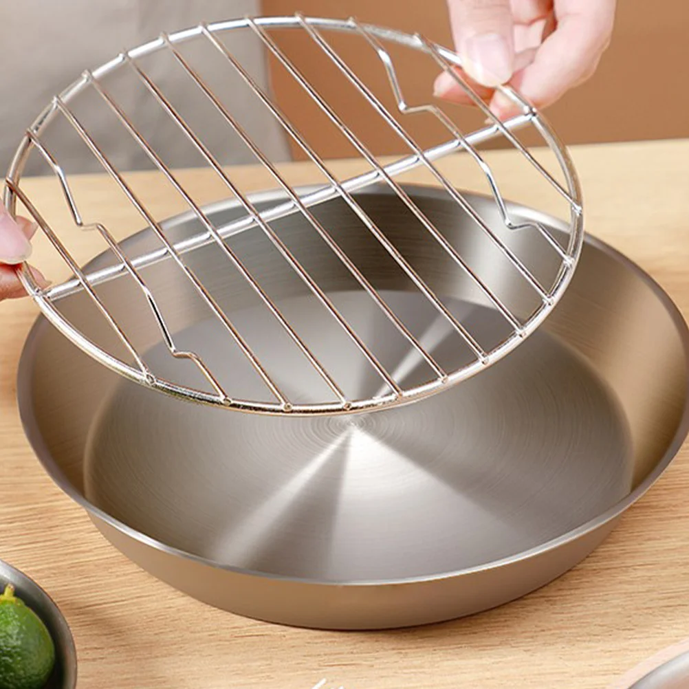 

Stainless Steel BBQ Grill Plate 16cm Roasting Pan Rack for Meat Fish Vegetables Durable Oil Draining Mesh Kitchen