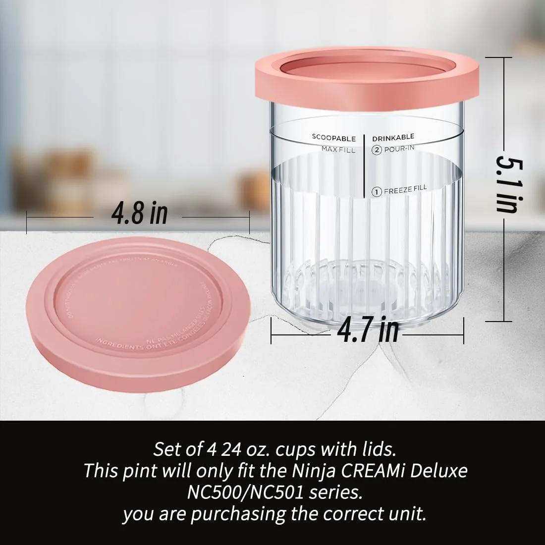 Ersatz-Deckel-Set für Ninja NC500 NC501 Creami Deluxe Eiscreme-Behälter Familienformat Gefrorene Joghurt-Aufbewahrungsbecher – Detail 9