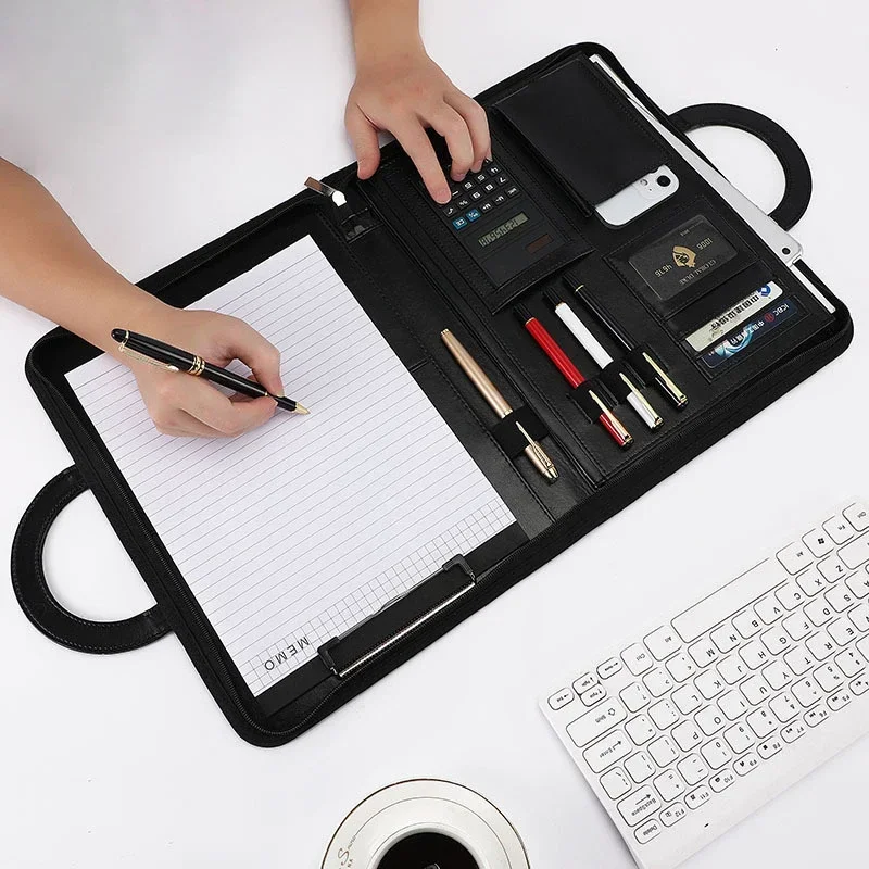 Portable Business Trip a4 Folder Organizer Leather Portfolio for File Document Tablet Holder Briefcase for Man Office University