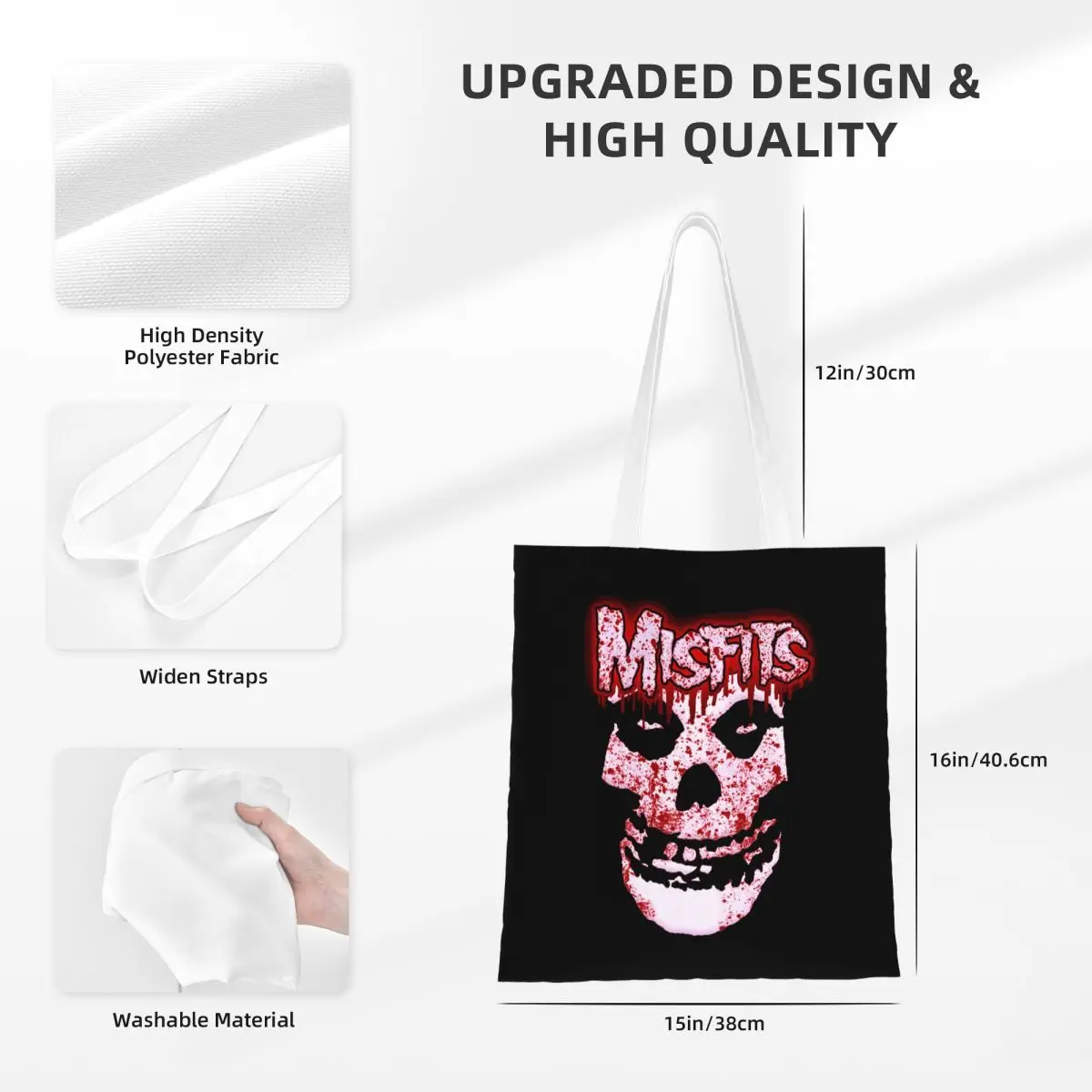 حقائب تسوق Misfits Skull قابلة لإعادة الاستخدام من القماش The Tote Bag للفتيات حقيبة كتف للسفر