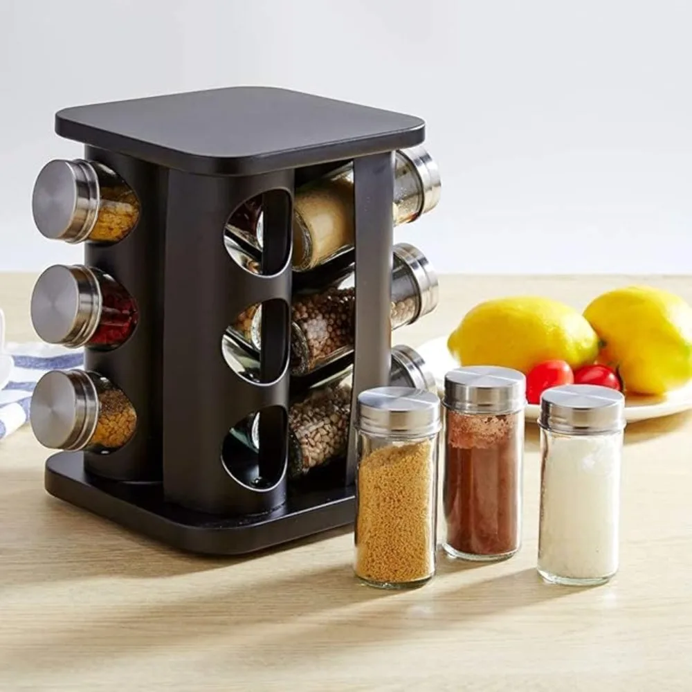 

Customizable Kitchen Rotating Seasoning Stainless Salt Tank Household Spice Bottle Storage Rack Rotatable Multi-hole S