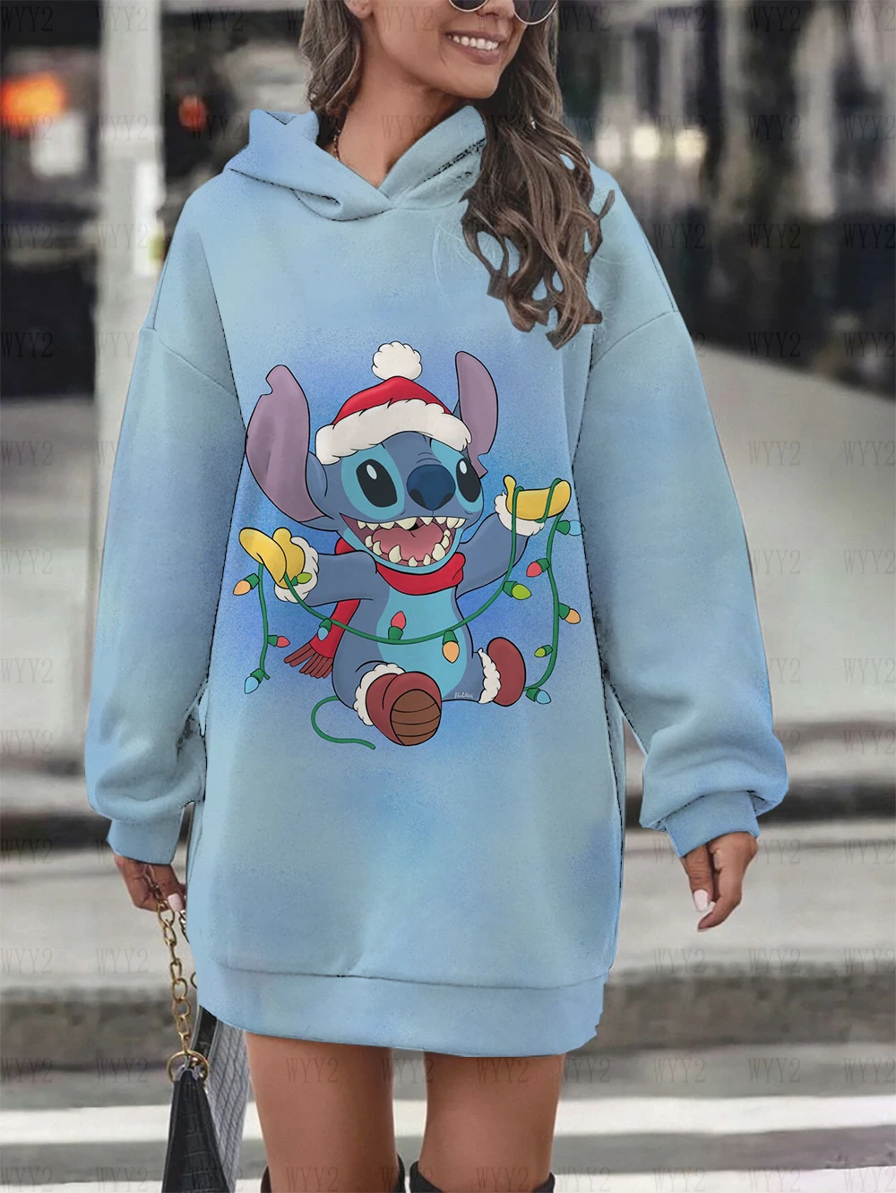 2024 new women\'s dress pullover hoodie hot selling autumn and winter Christmas gift Disney Mickey Minnie print sweatshirt dress