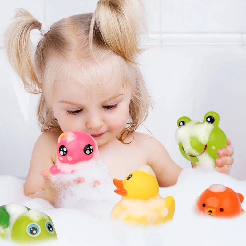 Baby Toys Cute Animals Bath Toys Colorful Soft Rubber Car Float Squeeze Sound Swimming Water Toy for Baby 0 12 24Months