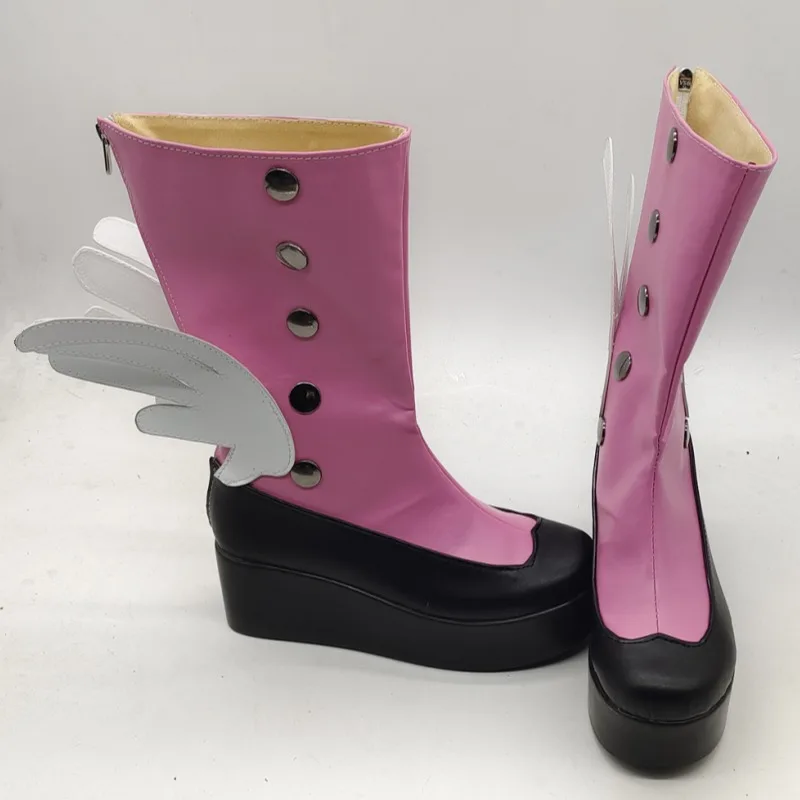 Cardcaptor Sakura KINOMOTO SAKURA Cosplay Costume Shoes Handmade Pink Faux Leather Boots