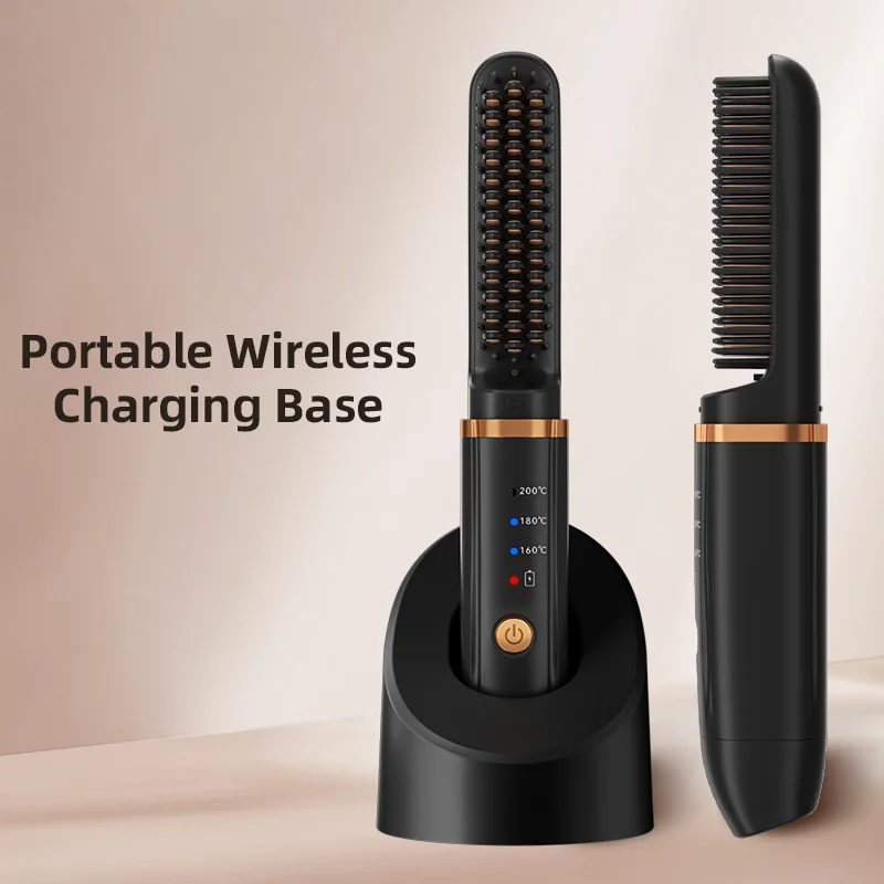 

Многофункциональная беспроводная щетка-выпрямитель для волос с быстрым нагревом Щетка-выпрямитель с отрицательными ионами Электрическая горячая расческа для волос (черный)
