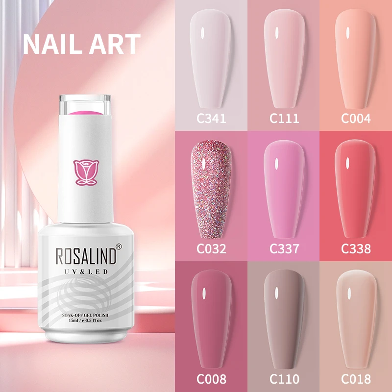 

ROSALIND Nail Gel 15ML Semi Permanent Gel Nail Polish Soak Off UV/Led Cure Gel Varnishes Primer Base Top Coat