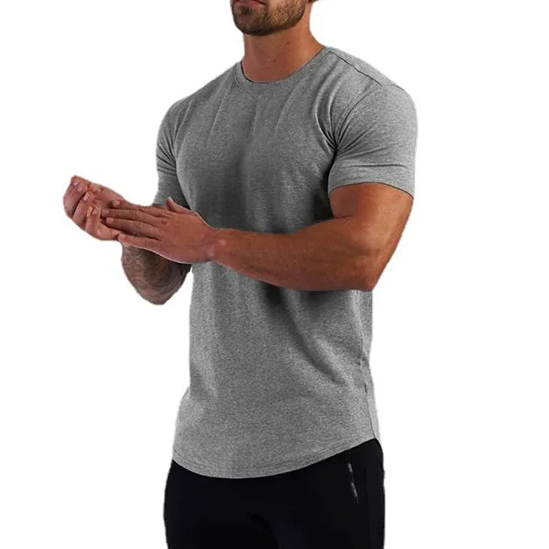 Summer Cotton Sports T-Shirts Mens Slim Fit Gym Fitness Male T Shirt Casual Running Bodybuilding Man Jogging Workout Clothing  ﻿