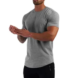 Summer Cotton Sports T-Shirts Mens Slim Fit Gym Fitness Male T Shirt Casual Running Bodybuilding Man Jogging Workout Clothing  ﻿