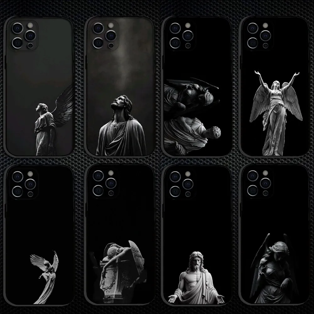 

sculpture black Phone Case For iPhone 16,15,14,13,12,11 Plus,Pro Max, Soft Silicone Black Cover