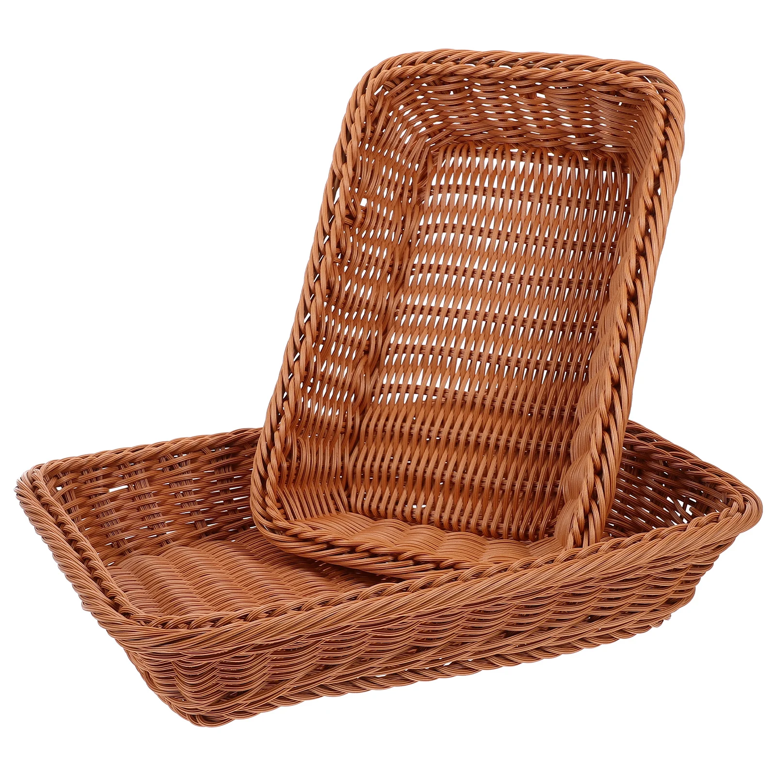 

2pcs Woven Baskets Imitation Rattan Bread Fruit Storage Baskets Household Snacks Organizer Rectangular Basket For