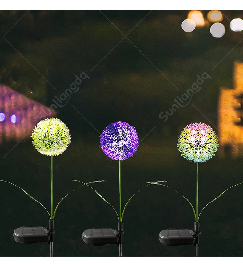 Dandelion flor bola de luz solar jardim simulação flor gramado lâmpada paisagem flor ao ar livre à prova dwaterproof água solar lâmpada do gramado