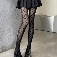 Sexy Women Love Print Tights Black Lolita Tights for Girl White Women Pantyhose Stockings Sweet Female Silk Stocking Collant