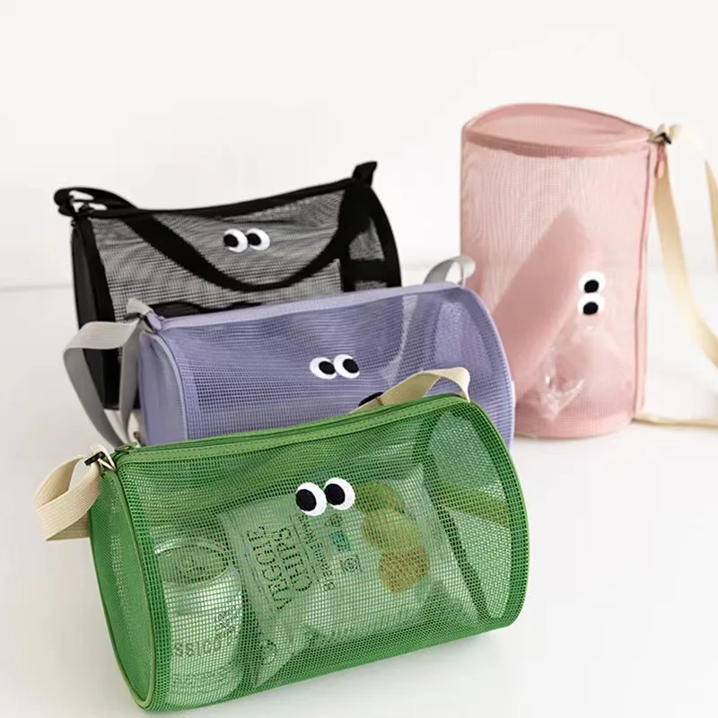 Fashionable Beach Bag, Crossbody Swimming Bag, Cylindrical Mesh Hollow Shoulder Travel Toiletry Storage Bag