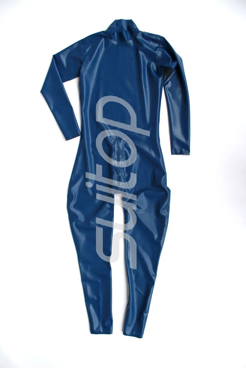 

latex rubber catsuit with crotch zip neck enter high quanlity level Real Photo in blue color