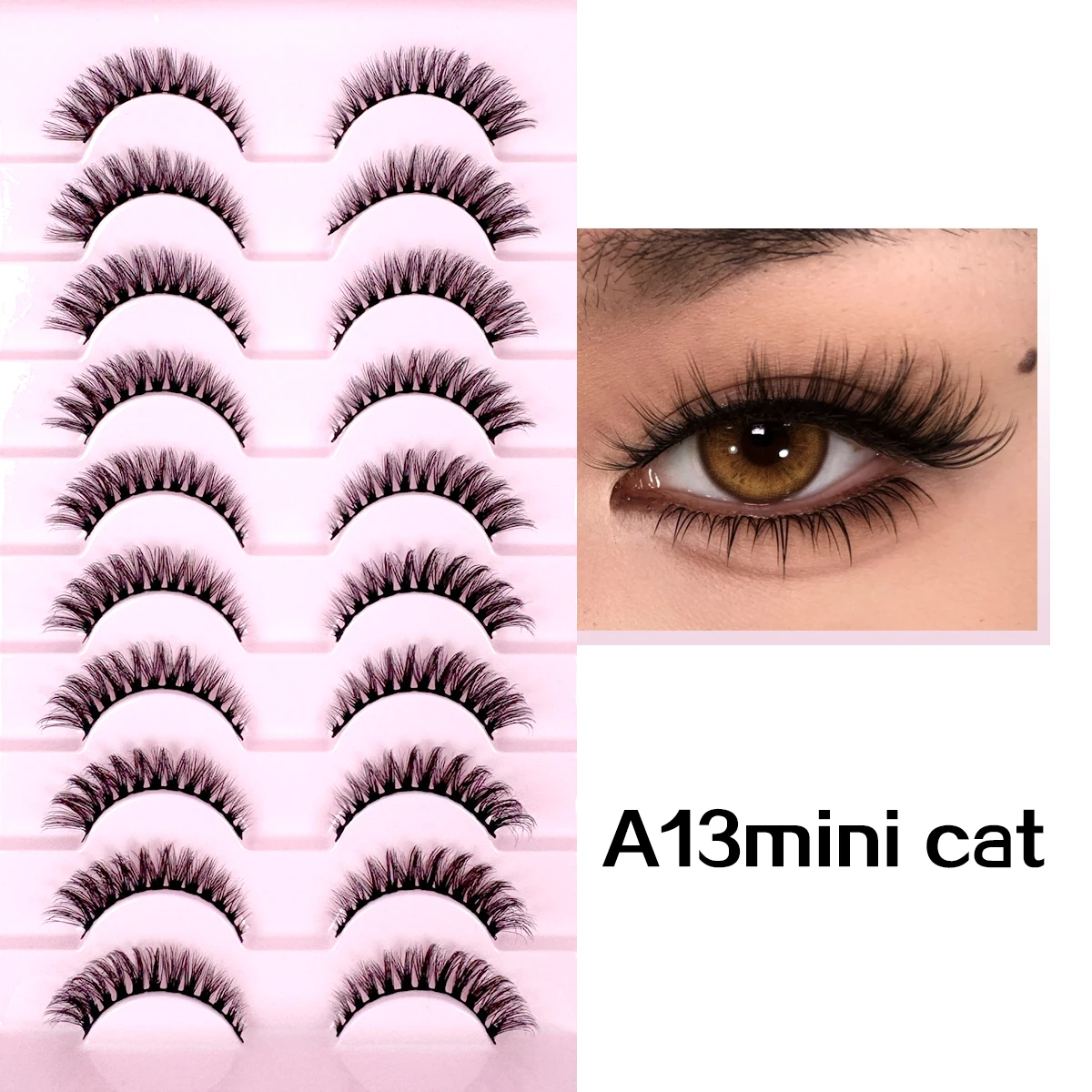 HBZGTLAD 10 paires de Faux cils en vison Faux oeil de chat faux cils 3D naturels longs Faux cils Extension de cils doux et moelleux