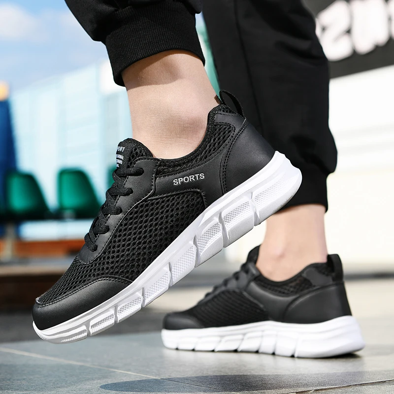 Black Summer Mesh Sneakers for Men Size 46 Light Walking Breathable Comfortable Casual Men Shoes Outdoor Running Sport Training