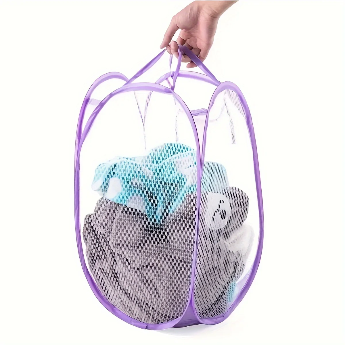Large Foldable Dirty Clothes Basket Fine Mesh Storage Basket for Home Organization view 4