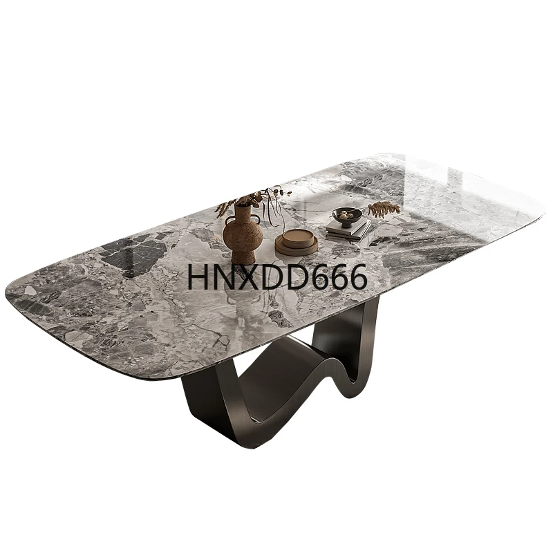 Luxury stone Oreo gray natural marble dining table and chair combination