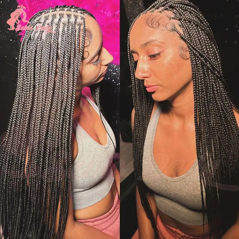 36'' Synthetic Knotless Box Full Lace Braided Wigs for Black Women Handmade Cornrow Braiding Wig Lace Front Braids Faux Locs Wig