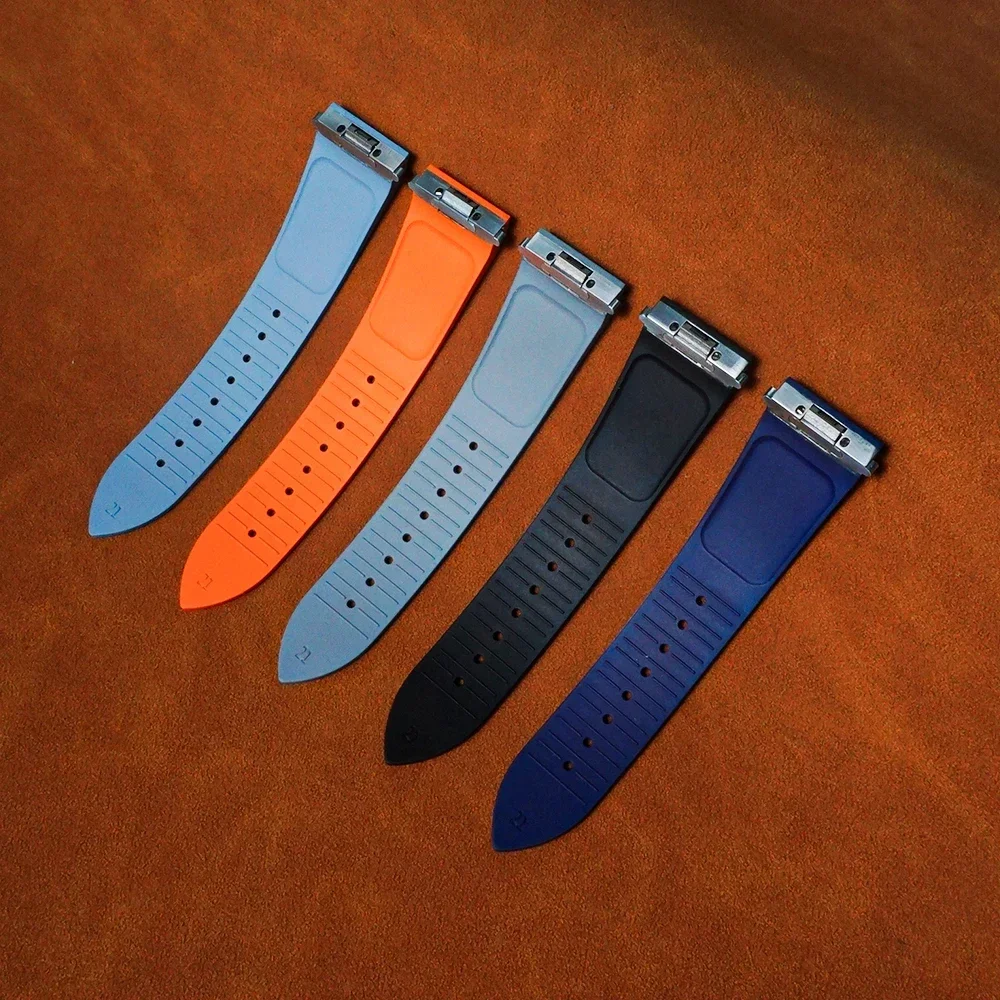 FKM Rubber Watch Straps For Cartier Santos Quick Release New Watch Band Women Men's Fluorine Rubber Sky Blue Watchband