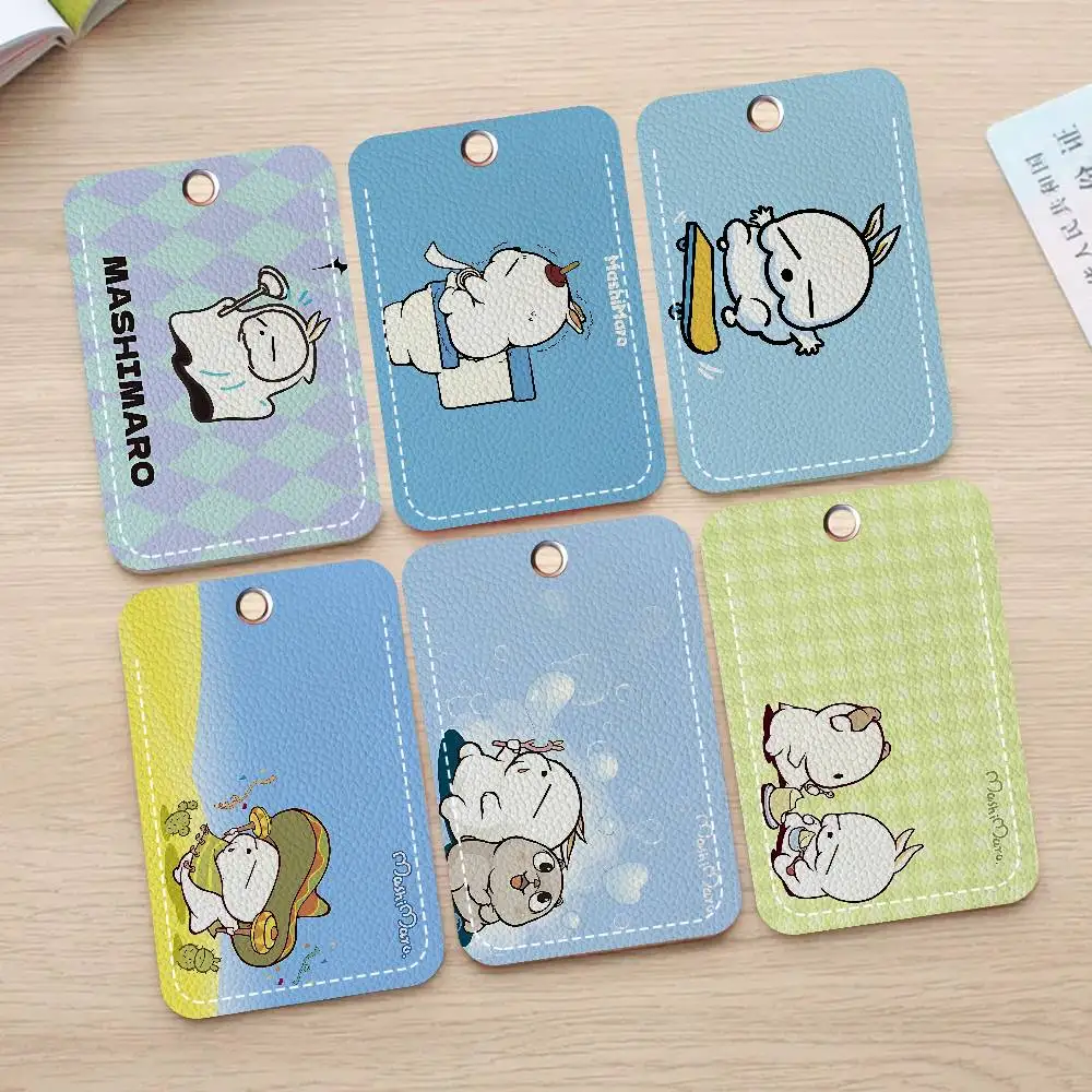 M-MashiMaro Anime Rectangle ID Card Case Keychain Access Card Bag Key Tag Ring Leather Card Holder Key Ring Access