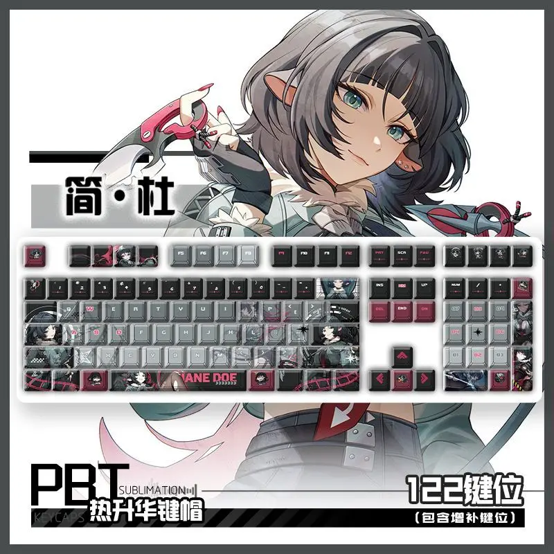 Zenless Zone Zero Keycap 122 Keys Jane Doe Keycaps PBT DYE-Sub Cherry Profile Custom Key Cap for ANSI Made68 Mad68 Wooting60HE
