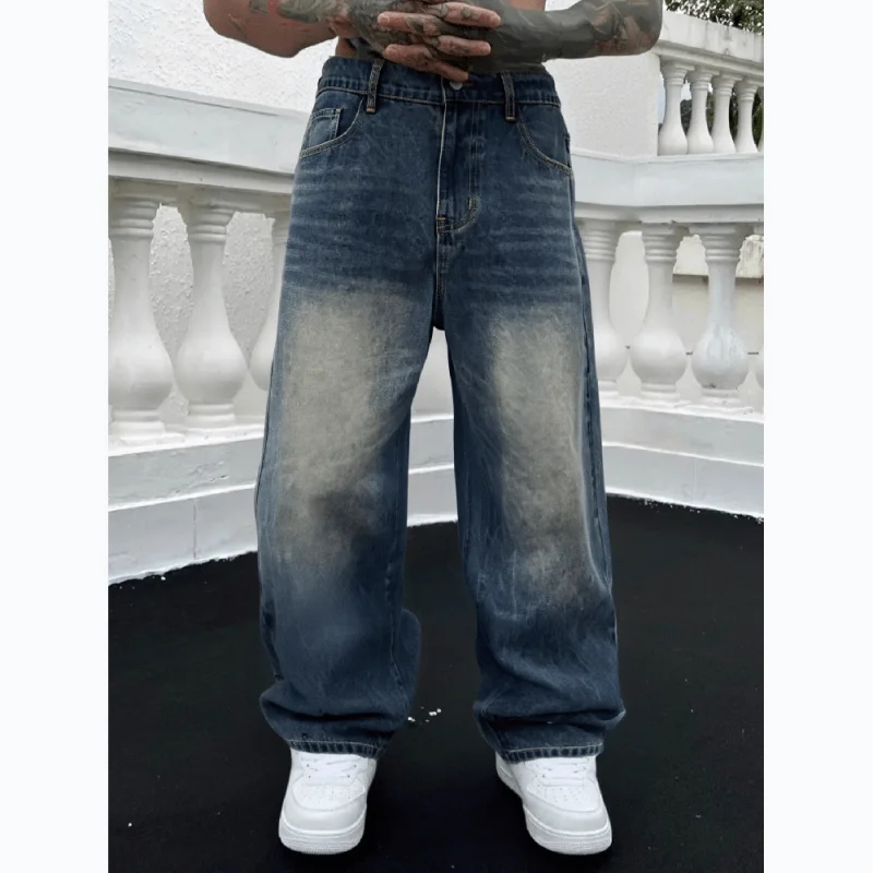 

Spring and Autumn New High Street Retro Jeans Men, Loose Straight Versatile Casual Long Pants