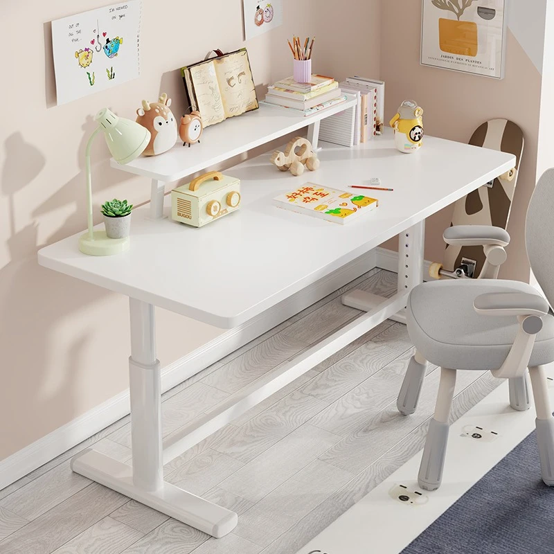 Multi-functional Lifting computer desk office learning writing with bookshelf large white table writing desk game e-sports table